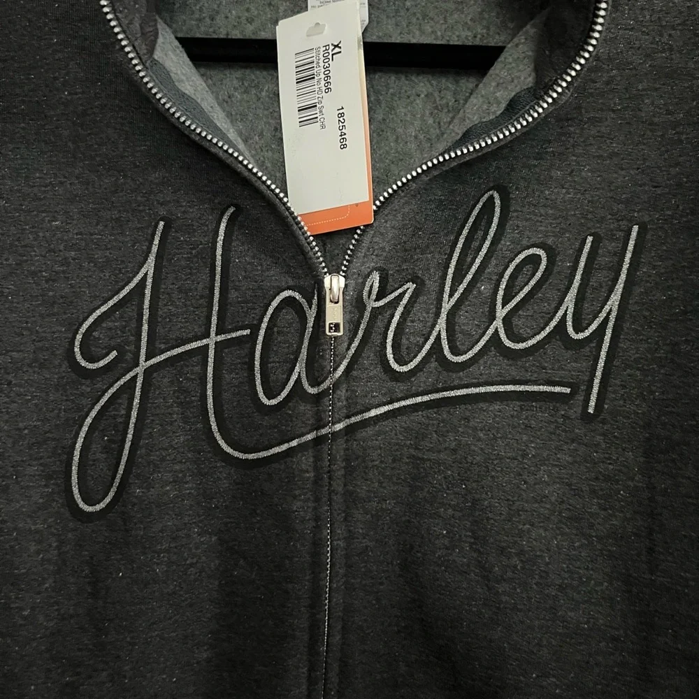NWT Harley Dark Gray Heathered Zip-Up Hoodie Womens size XL - Picture 2 of 5